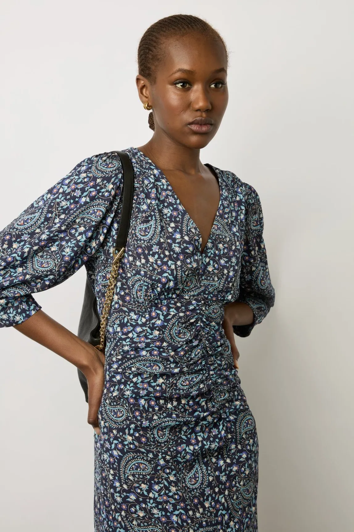 Robe Midi Imprimee Marine - Estelle