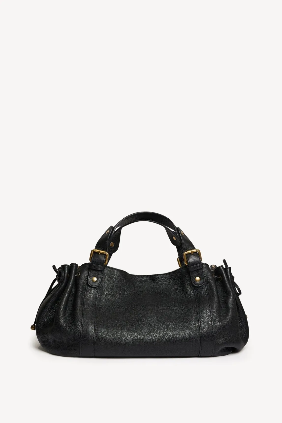 Sac A Main En Cuir Graine Noir/Or - 24H