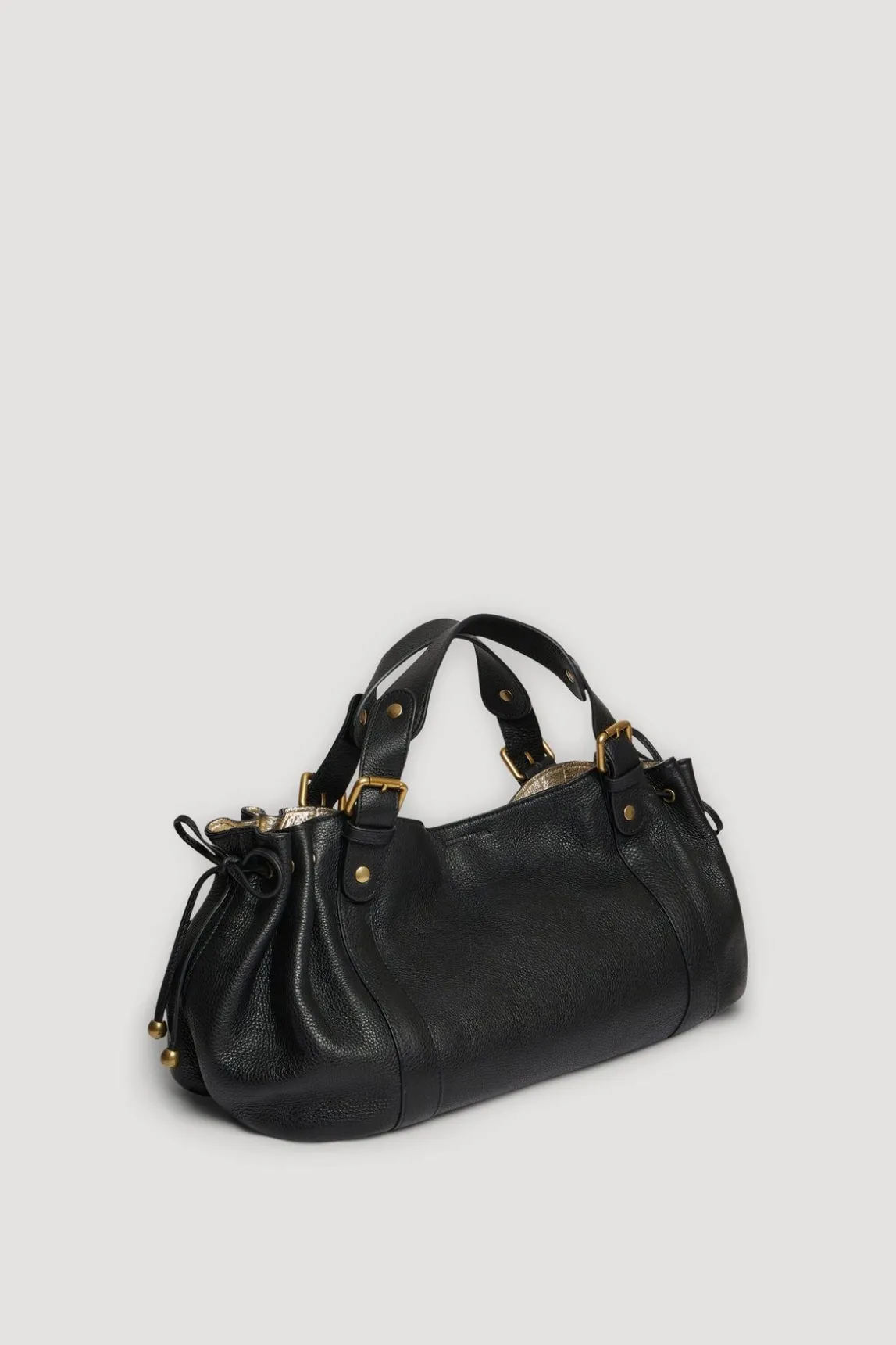 Sac A Main En Cuir Graine Noir/Or - 24H