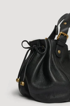 Sac A Main En Cuir Graine Noir/Or - 24H
