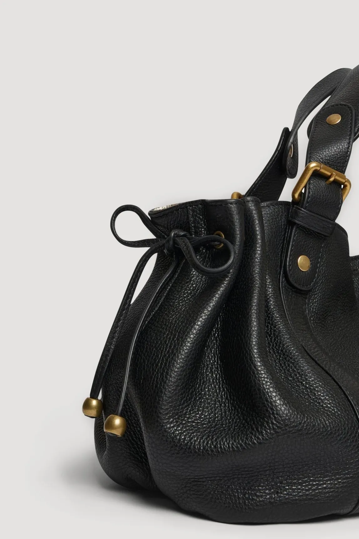 Sac A Main En Cuir Graine Noir/Or - 24H