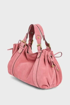 Sac A Main En Cuir Velours Rose - 24H