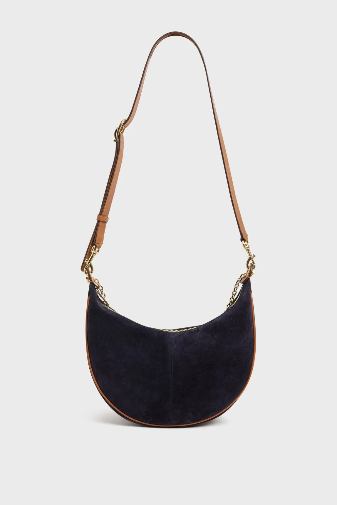 Sac Demi-Lune En Cuir Velours Bleu - Suzanne