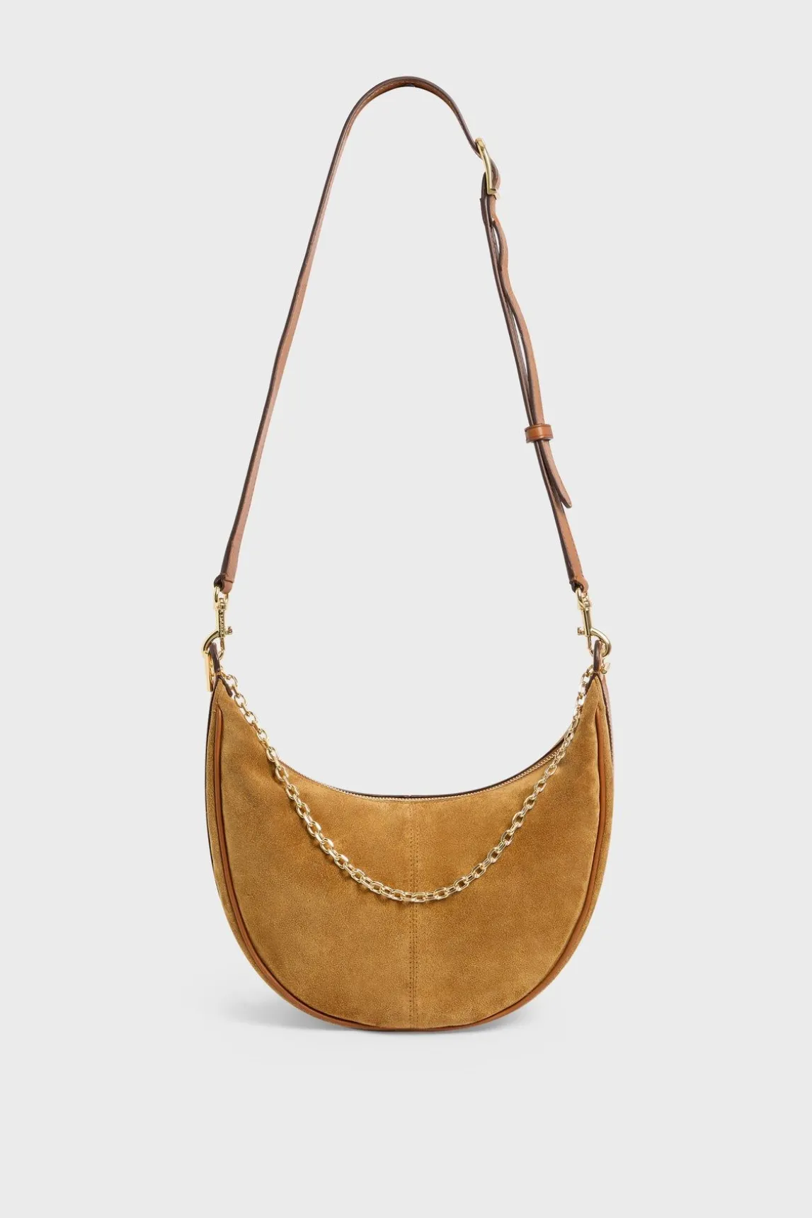 Sac Demi-Lune En Cuir Velours Ble - Suzanne