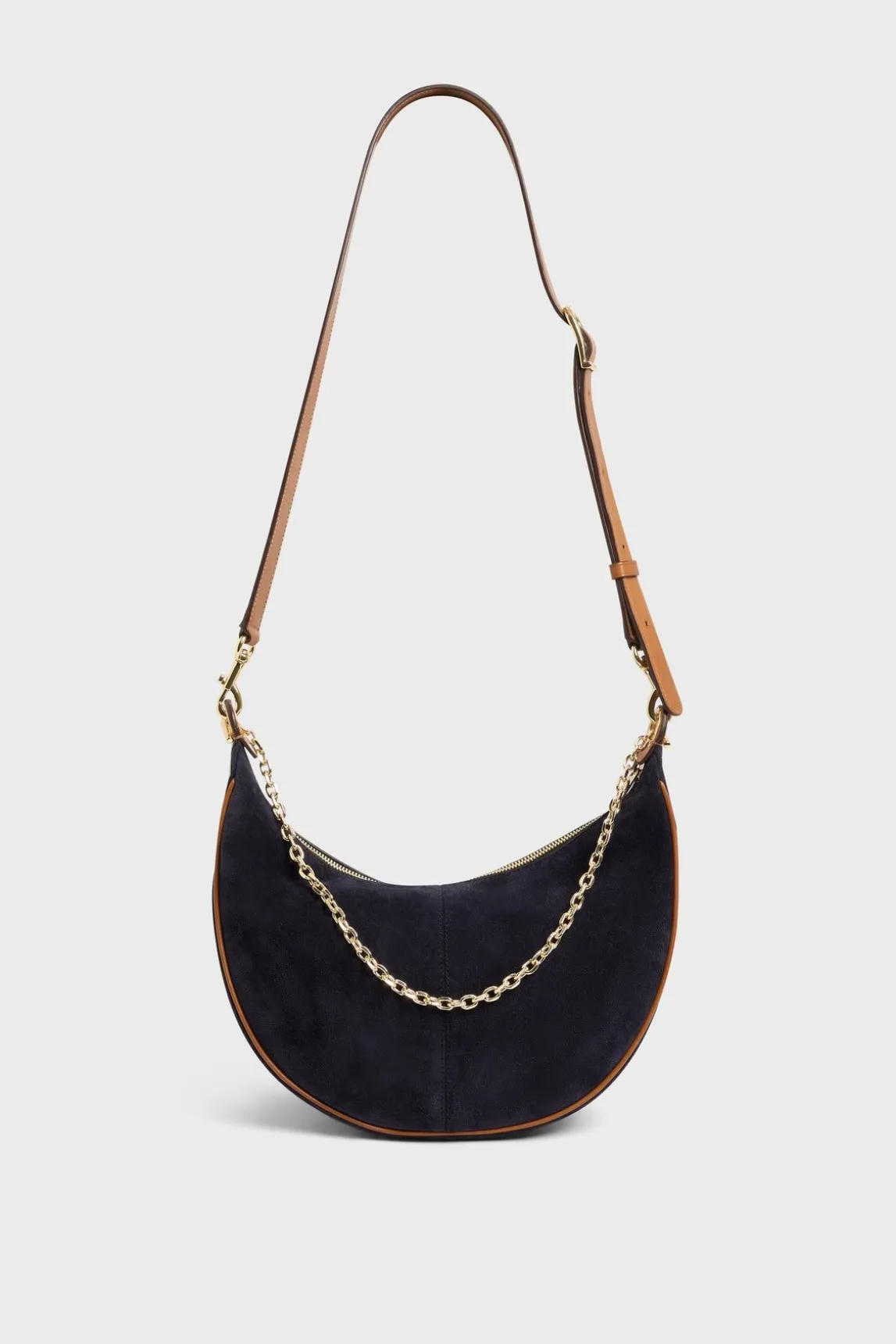Sac Demi-Lune En Cuir Velours Bleu - Suzanne