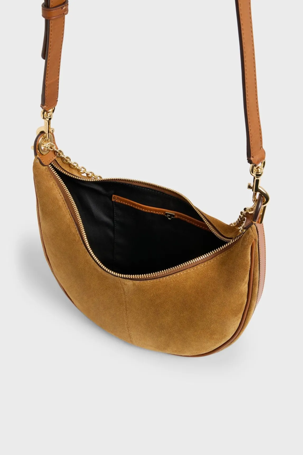 Sac Demi-Lune En Cuir Velours Ble - Suzanne