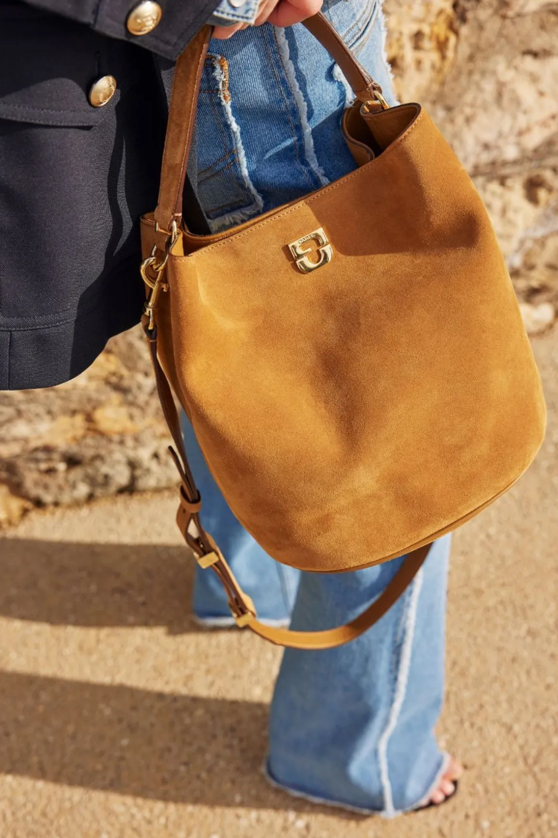 Sac Seau En Cuir Velours Ble - Le Sandrine