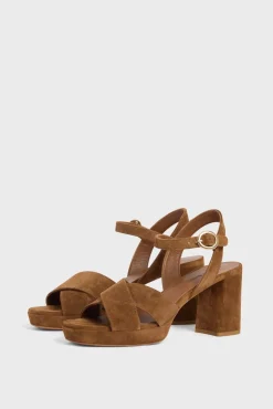 Sandales A Plateforme Cuir Velours Cognac - Lya