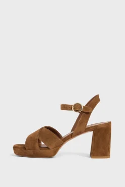 Sandales A Plateforme Cuir Velours Cognac - Lya