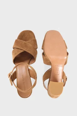 Sandales A Plateforme Cuir Velours Cognac - Lya