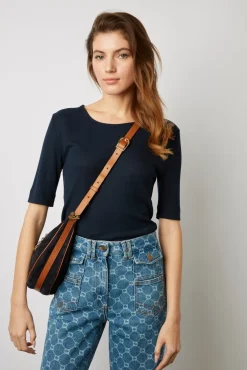 Tshirt A Fines Cotes Marine - Maggie