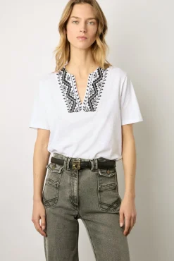 Tshirt Au Col Brode Ecru - Maysam