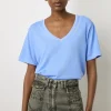 T-Shirt Col Tunisien En Coton Bleu - Maurine