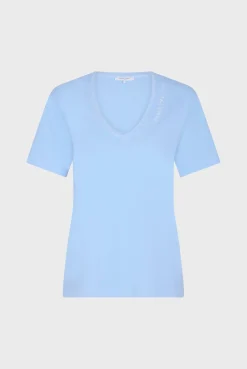 T-Shirt Col Tunisien En Coton Bleu - Maurine