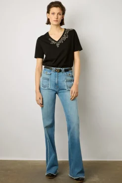 Tshirt En Coton A Strass Noir - Malie