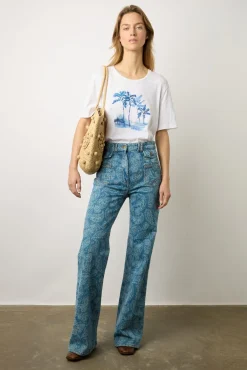 Tshirt Imprime Palmier En Coton Ecru - Mayli