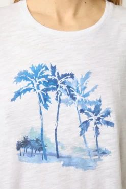Tshirt Imprime Palmier En Coton Ecru - Mayli