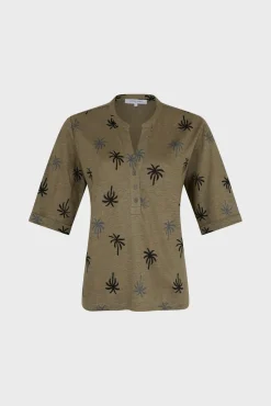 Tshirt Palmier En Lin Vert Kaki - Madison