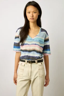 Tshirt V Aquarelle En Lin Electrique - Misia