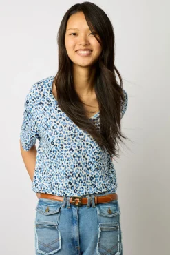 Tshirt V Imprime Leopard Indigo - Misha