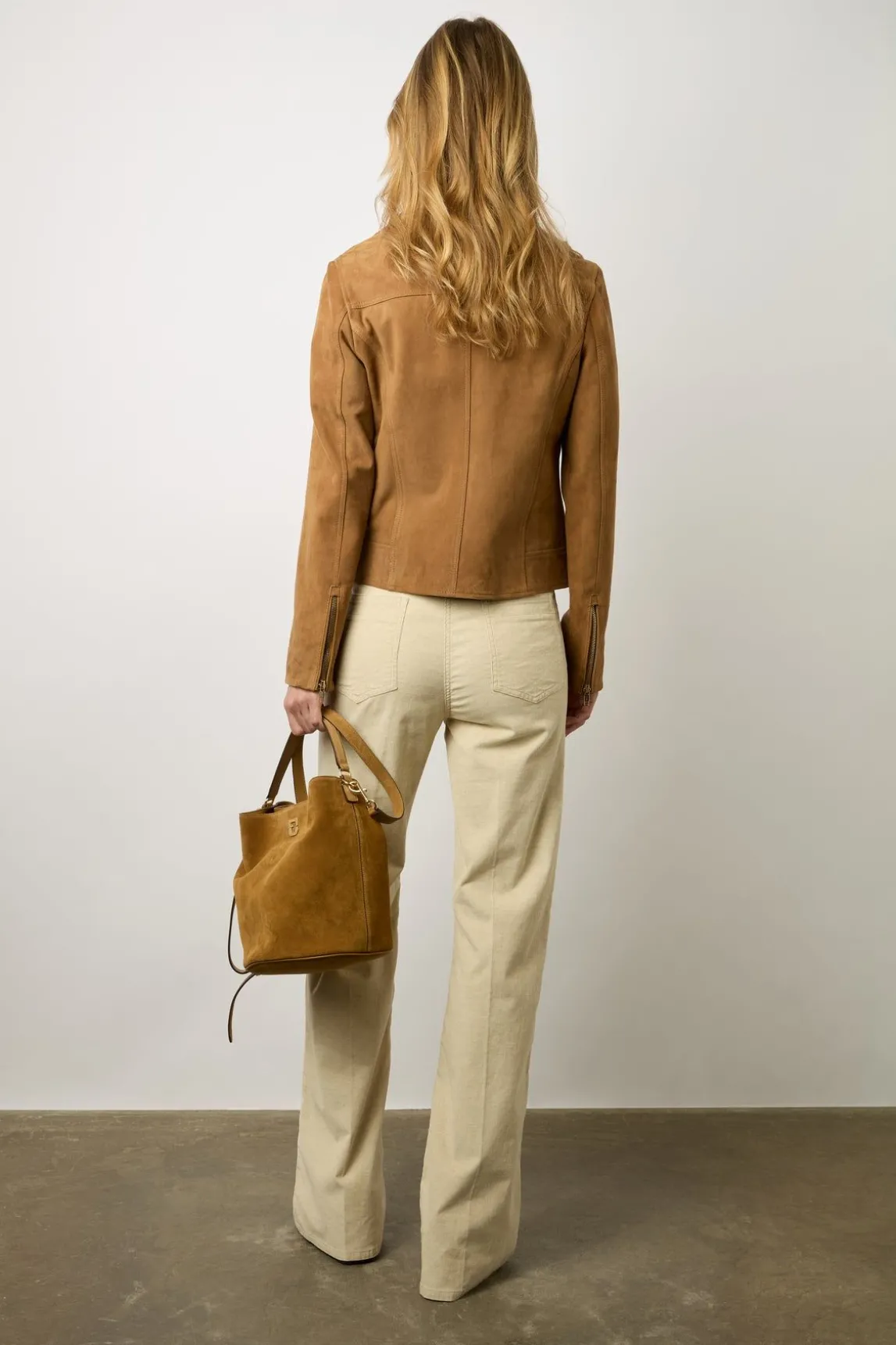 Veste Biker En Cuir Velours Caramel - Maud