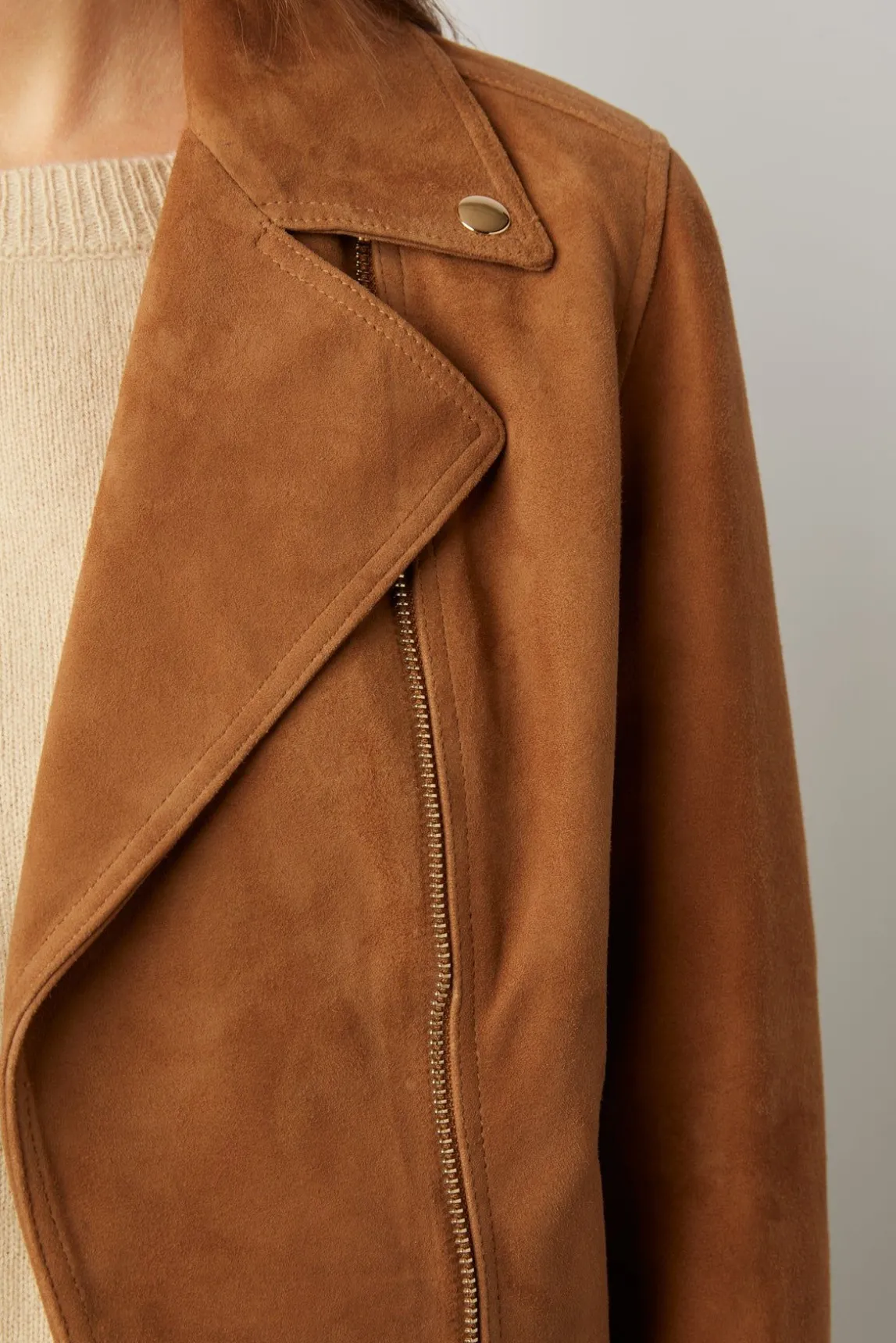 Veste Biker En Cuir Velours Caramel - Maud