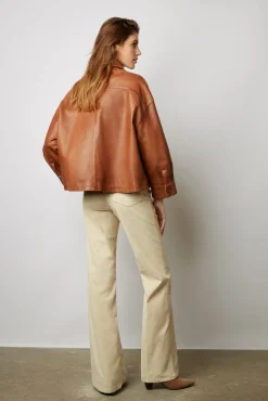Veste Courte En Cuir Cigare - Jocya