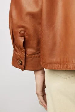 Veste Courte En Cuir Cigare - Jocya
