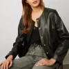 Veste Courte En Cuir D'Agneau Plonge - Najya
