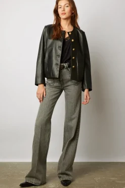 Veste Courte En Cuir D'Agneau Plonge - Najya