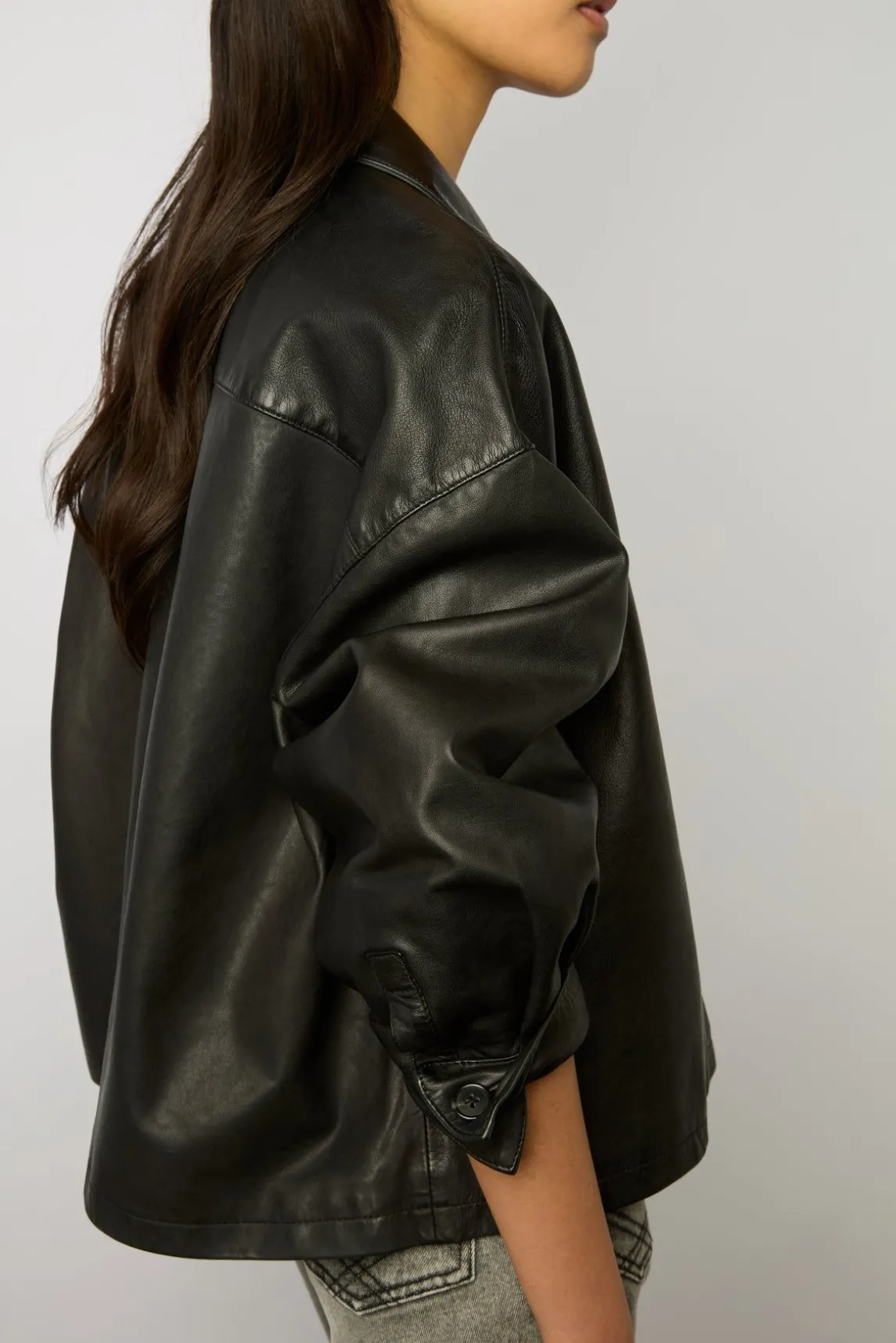 Veste Courte En Cuir Noir - Jocya