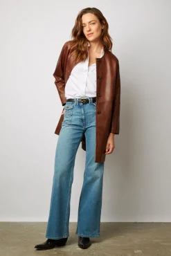 Veste Longue En Cuir Vieilli - Nalinha