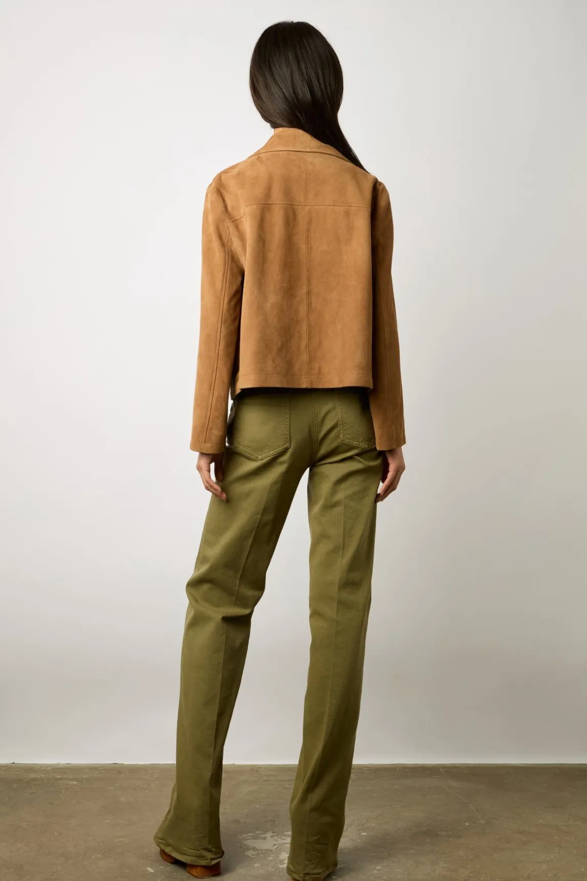 Veste Tailleur Cuir Velours Beige - Jasmine